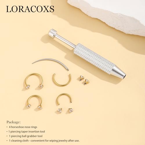 Horseshoe Nose Ring for Women, 20G 18G 16G Surgical Steel Nose Hoops, Multi-Purpose Nose Piercing Jewelry for Cartilage Helix Tragus Labret Septum Lips Ears - color: 18G-Gold 8MM&10MM