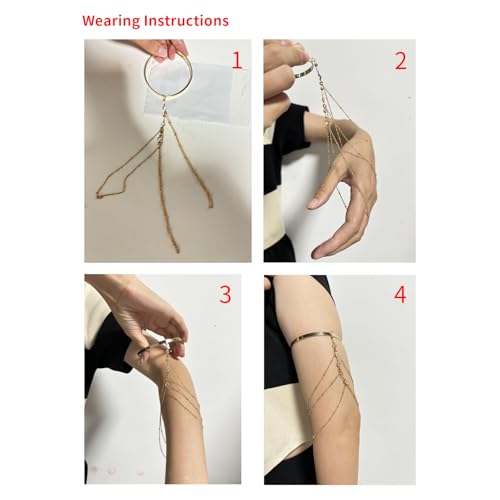 Simple Crystal Bead Tassel Upper Arm Chain Bracelet Multi-layered Bikini Armlet Rhinestone Adjustable Open Arm Cuff Bangle Bracelets Summer Beach Body Jewelry for Women - style: Gold