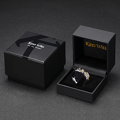 King Will Mens Wedding Band with Foils Inlay, Black/Silver/Gold Beveled Edge Glowstone Ring, 6mm/8mm Tungsten Carbide Rings Comfort Fit - color: Silver&Gold-8mm