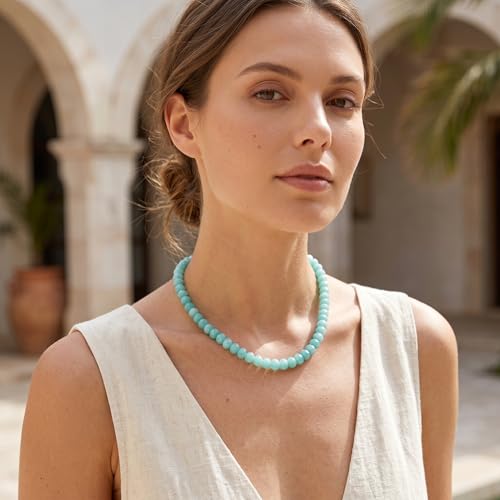 Gemstone Beaded Necklace for Women Colorful Natural Stone Freshwater Pearl Surfer Beach Rainbow Necklace Jewelry Gift - color: Blue-2