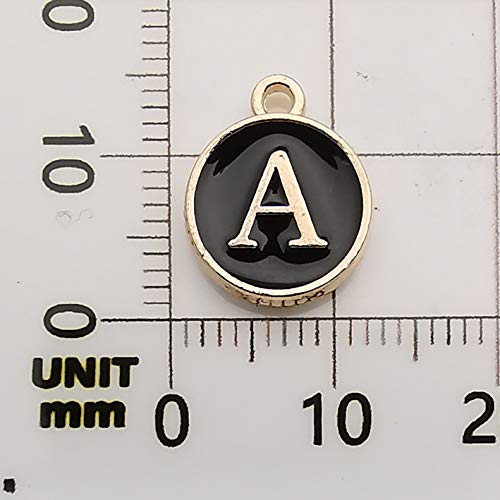 Youdiyla 2 Sets(52pcs) Black Cute Mixed Letter Beads Metal Letter Charms Enamel Initial Charms Wholesale Double Sided Alphabet Charms for Necklace and Bracelet Making Craft Supplier (HM452) - color: Black
