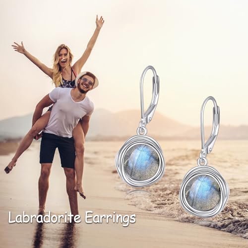 FreshWater Pearl Dangle Earrings 925 Sterling Silver Lapis lazuli Turquoise Larimar Opal Black Pearl Leverback Earrings for Women Birthday Hypoallergenic - style: Labradorite earrings
