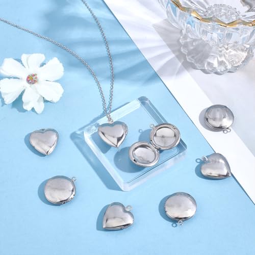 24Pcs Heart Photo Frame Charm 2 Styles Flat Round Stainless Steel Photo Locket Pendants Blank Memory Locket Picture Charms for Necklace Jewelry Making DIY Craft Women Gift - size: Multi 2 Size