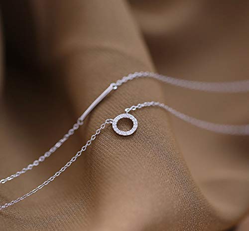 SLUYNZ 925 Sterling Silver Layered Necklace Disc Choker Necklace for Women Teens Silver Layering Bar Circle Choker Necklace
