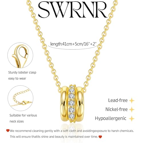 Gold Necklace for Women, Dainty 14K Gold Plated Pendant Necklaces for Women Trendy Simple Choker Chain Cubic Zirconia Circle/Interlocking/Sun/Pearl Necklace Fashion Jewelry Charm Gifts - color: CZ Three Circles