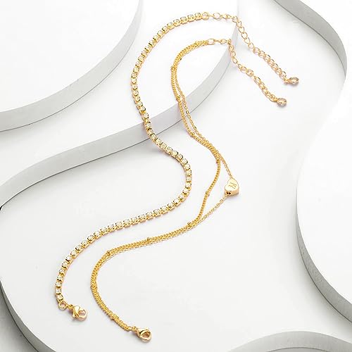 Yanoda Initial Ankle Bracelets for Women, 14K Gold Plated Waterproof Dainty Layered Heart Letter Initial Anklets Personalized Gifts - color: B