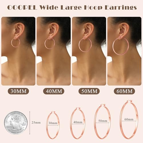 3mm Wide Large Hoop Earrings for Women Hypoallergenic 925 Sterling Silver Post Gold Earrings Lightweight Silver Hoop Earrings Oversize Big Gold Hoops 30/40/50/60MM - color: Rose Gold, size: 40mm
