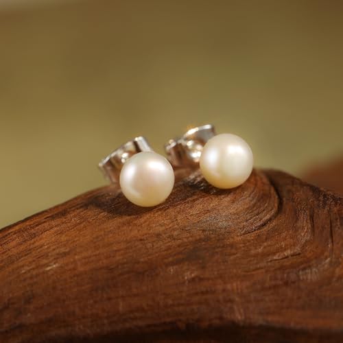 WFYOU Pearl Earrings for Women 925 Sterling Silver Stud Earring | 14K Gold Plated Hypoallergenic Stud Earrings, White Diamond Dainty Bridal Earring, Trendy Jewelry, Wedding Party Gifts - color: Silver A, size: 8mm