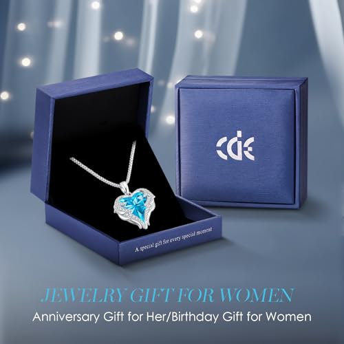 CDE Angel Wings Heart Birthstone Pendant Necklace Gift for Women | Silver/Gold Tone,Ideal Birthday & Anniversary Jewelry Gift for Wife,Girlfriend,Her - color: White-12a-Dec-Blue Zircon Birthstone