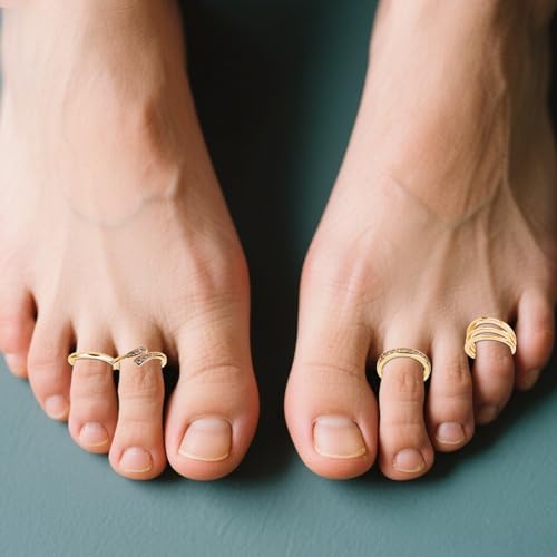 Mikovivi 9pcs Toe Rings for Women, 9 Styles Non Tarnish Adjustable CZ Flower Hug Band Open Toe Rings Set Dainty Foot Jewelry Accessories for Women Summer Beach Party - color: Gold
