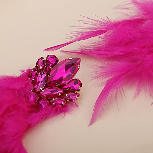Denifery Long Feather Earrings Bohemian Earrings Multicolor Tassel Handmade Feather Earrings Dangling Earrings for Women (Rose Red) - color: Rose Red