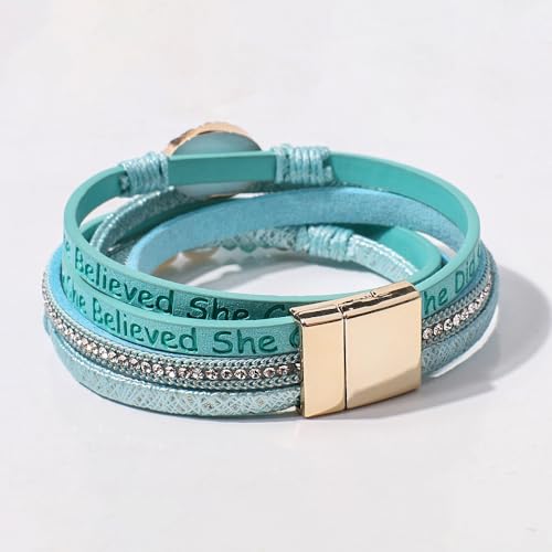 Artilady Leather Wrap Bracelet for Women, Pearl Beaded Bangle Stack Jewelry | Easy on-off, Elegant Handmade Multi-Layered, Daily Casual Date Beach Vacation, Gift for Ladies, Mother, Sister & Friend - style: So She Did, Blue