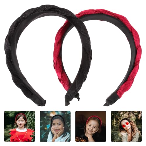 ABOOFAN 2pcs Wide Padded Headbands with Velvet Braid Design, Soft Fabric Hairbands for Women, Party Decoration and Daily Hair Accessories