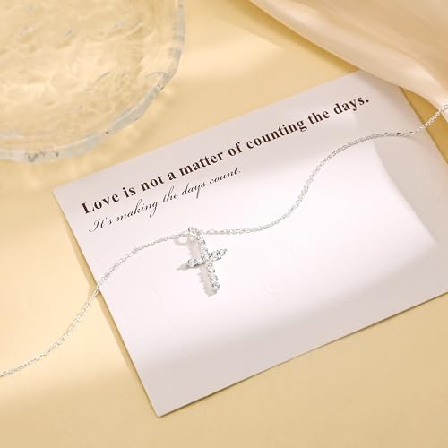Carffordo 925 Sterling Silver Cross Necklace, Dainty Necklace for Women | Simple Small Cross Pendant Necklace, Sterling Silver/16K Gold Plated Non-Tarnish Faith Jewelry, Christian Religious Gifts - style: Silver Cubic Zirconia Cross