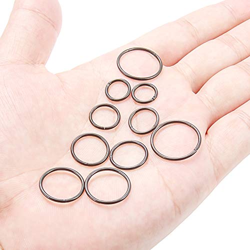 10PCS 16G Surgical Steel Hinged Clicker Segment Septum Lip Nipple Ring Hoop Cartilage Tragus Helix Sleeper Earrings Piercing Jewelry for Women Men 8mm 10mm 12mm 14mm 16mm - color: black