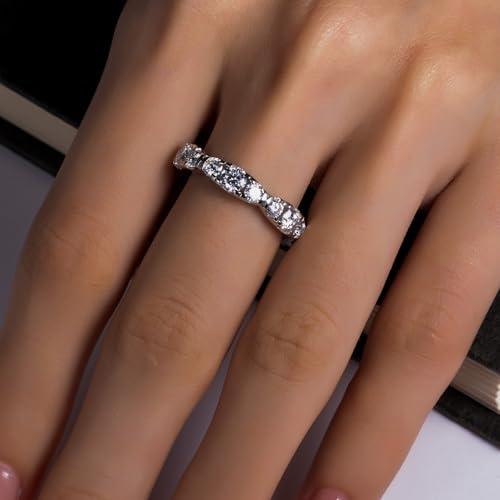 Moissanite Eternity Ring, S925 Sterling Silver Wedding Band for Women - style: Wavy Moissanite Eternity Band