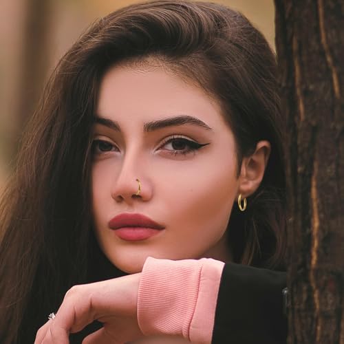 10Pcs Gold Nose Ring Hoop 18G/20G Clicker Nose Hoops Hypoallergenic Stainless Steel Nose Piercings Jewelry Gold Nose Jewelry Septum Helix Cartilage Lip Body Piercings for Women Men 7mm 8mm 9mm 10mm 12mm - color: Gold-18G