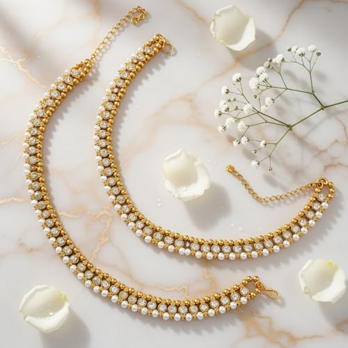 Efulgenz Indian Anklets Crystal Faux Pearl Ankle Bracelet Jhanjara Payal