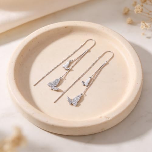 Silver Dangle Earrings Women Dangling Drop Bridesmaid Wedding Prom Jewelry - color: Silver butterfly