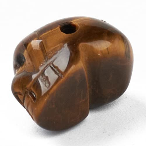 5pcs Gemstone Carved Skull Head Beads Natural Tiger Eye Healing Stone Skeleton Head Loose Beads 18x12mm with Half Drilled Hole for DIY Crafts Jewelry Making - color: Tiger Eye Stone