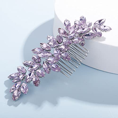Teyglen Dainty Purple Rhinestone Hair Comb - Luxurious Shiny Bridal and Wedding Hair Accessory for Brides and Girls - color: Purple