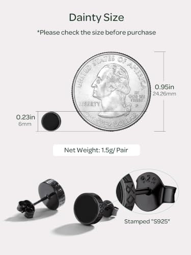 ChicSilver 925 Sterling Silver Viking Rune Natural Black Onyx Stud Earrings For Women Men - style: A: Side Runes-Black 6mm