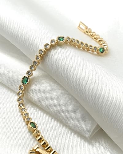 Gold Bracelets for Women, 3mm Cubic Zirconia Tennis Bracelet 7 Inch Gold Jewelry - color: Green