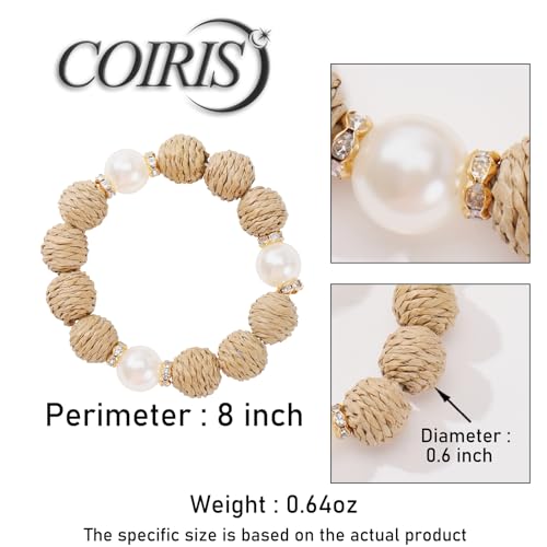 Coiris Rattan Raffia Woven Adjustable Boho Bracelet for Women | Handmade Bracelets Stretch Bracelet - color: Peal