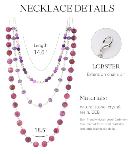 Noessla Layered Beaded Necklaces for Women - 3 Strand Boho Statement Choker Fashion Jewelry Gifts - color: Purple