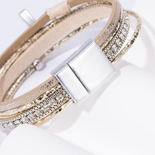 Boho Leather Wrap Bracelets Beaded Stackable Cuff Bracelet Country Concert Outfits Cowboy Cowgirl Western Jewelry Gifts for Women - color: Cross-Gold