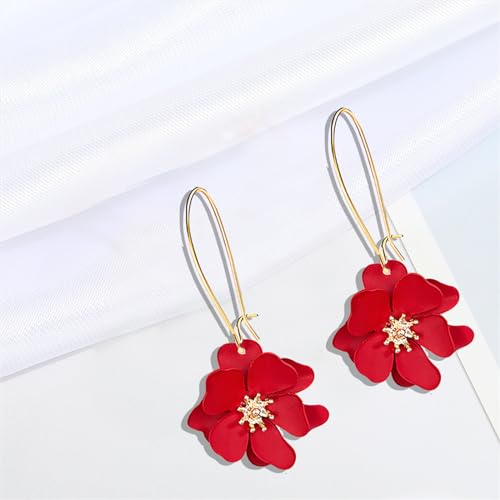 WCRAZYE Bohemian Daisy Flower Earrings Necklace Sets for Women Unique Trendy Boho Matte 3D Gold Flower Floral Petal Statement Earring Wedding Jewelry - color: Red