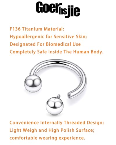 ASTM F136 Titanium 20/18/16/14/12/8/6/4/2g Internally Threaded Horseshoe Nose Septum Ring Gauge Earrings Lip Rings Prince Albert Jewelry Hoop Piercings for Women Men - size: 14g*14mm