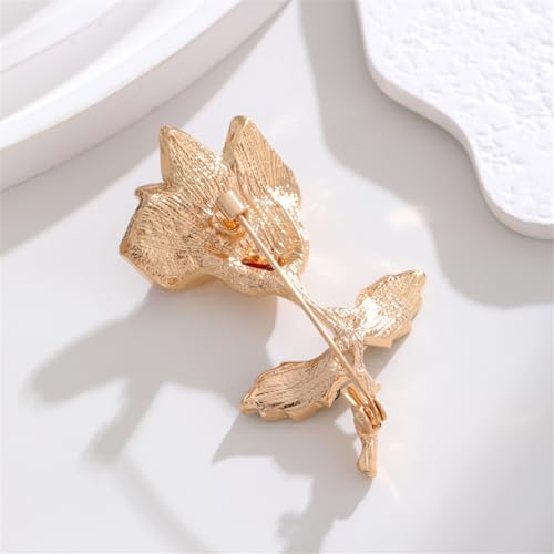 Red Rose Flower Brooches Pins for Women Men Elegant Crystal Flower Lapel Pin Retro Suit Hat Dress Accessories Wedding Valentine's Day Jewelry Gift - style: Crystal A