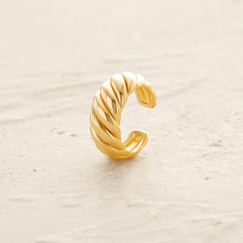 Women Ear Cuff Earring Gold Non Pierced Ear Cartilage Clip on Wrap Hoop 14K Gold Filled Tiny Boho Beach Simple Minimalist Delicate Handmade Hypoallergenic Jewelry Gift-Sold as Single/Pair - style: Croissant