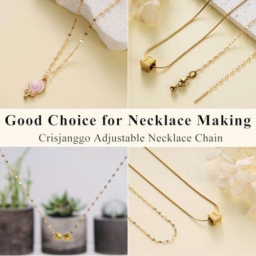 Crisjanggo 10 Pcs Gold Plated Necklace Bulk 20 Inch Adjustable Necklace | Stainless Steel Lip Chain for Jewelry Making with Adjust Clasp Rubber Stopper for Women - color: Gold Lip