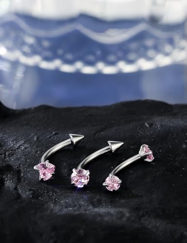 16G Eyebrow Ring Piercing Jewelry Surgical Steel Internal Thread CZ Heart Star Vertical Labret Lip Ring Rook Daith Earrings Belly Button Ring Piercing Jewelry for Women Silver Black Gold - color: Pink, size: 16G, 10mm Length, 3mm CZ
