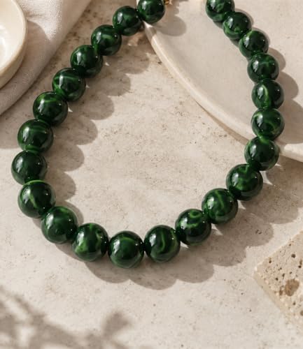 Colorful Chunky Beaded Necklaces for Women Trendy Large Bead Statement Necklace Boho Resin Bead Choker Summer Beach Jewelry Gifts Accessories - color: Dark Green
