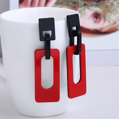 Boho Lightweight Retro Simple Acrylic Splicing Rectangle Earrings for Women Creative Exaggerated Statement Dangle Drop Earrings Jewelry - color: Black Red