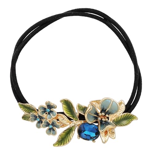 Irises Flower brooches and pins for women, Hand-driping Oil brooch pins inlaid with artificial crystals, SHE'S FREE STYLE JUST FOR YOU Green leaf safety pins enameled jewelry pins and brooches - color: Purple Double Elastics