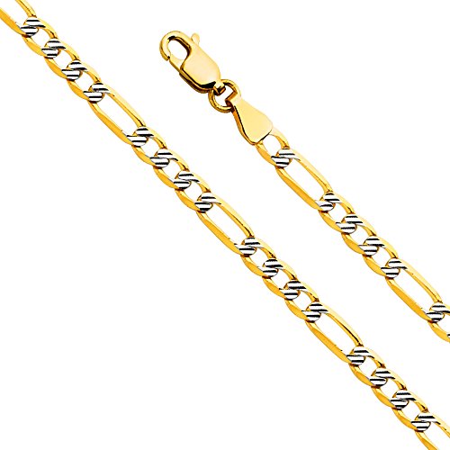 14k Gold Diamond-Cut Solid Figaro Pave Chain Link - size: Length 7.5 Inches (Bracelet), style: 14k 3.9mm (Pave 2-Tone)