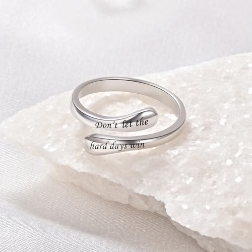 Fookduoduo 925 Sterling Silver Ring Inspirational Jewelry adjustable Wrap Open Rings for Women - style: Don’t let the hard days win