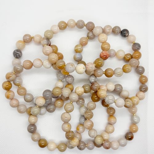 CoralTalks 12mm Handmade Natural Coral Jade Precious Round Beads Stretch Bracelet Unisex Adjustable Size