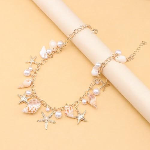 Shell Starfish Necklace Bracelet for Women Conch Statement Chunky Necklace Mermaid Costume Beach Jewelry - color: necklace