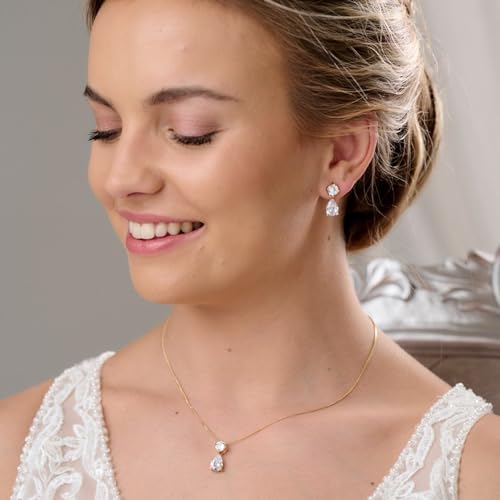 Plated Gold Silver Elegant Teardrop Zircon Earrings Necklace Bracelet Set for Bridesmaids, Sparkling Cubic Zirconia Jewelry, Wedding Gift, 4/5/6-Piece - color: 4 Sets Gold