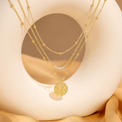 CHESKY Gold Layered Necklaces Set, 14K Gold Plated Paperclip Chain Stack | 3 Pcs Dainty Layering Necklaces, Gold CZ Pendant Necklace Trendy Jewelry Gift for Women Daily Wear - style: CZ-bar-bead