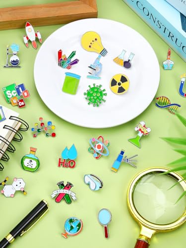 JUNEBRUSHS 28 pcs Science Enamel Pins Funny Scientist Laboratory Themed Brooch Lapel Pins for Party Decorations Gift Supplies Clothes Backpacks Decor Accessories - style: Science Enamel Style