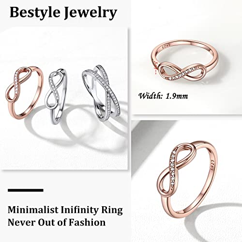 Bestyle Simple S925 Sterling Silver Infinity Rings Cubic Zirconia Rings, Nice Cute BFF Friendship Rings, Dainty Eternity Promise Wedding Bands Perfect Every Day Ring, Size 4-12, Words Engavable - color: 4. Rose Gold Infinity Ring (custom)