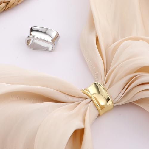 2 Pcs Scarf Clip Oblate Silk Scarf Ring Brooch Gold & Silver Metal Clips Shawl Slide Buckle Scarfs Wrap Clasp Clip Rings Brooches Fashion Accessory for Shawls and Scarves