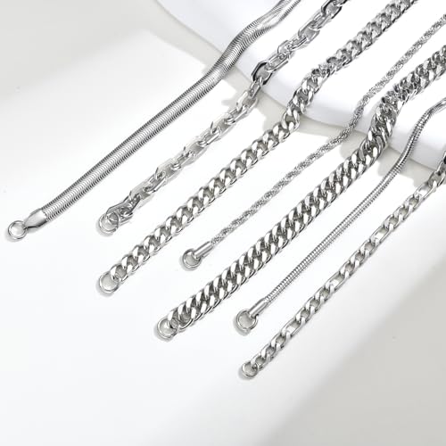 VNOX 5/7 Pcs Chain Bracelet for Men Women - Sturdy Stainless Steel Curb Width Cuban Link Chain Bracelet Set for Men Women,6.5/7/7.4/8.2/9 Inches - style: Steel Link 2