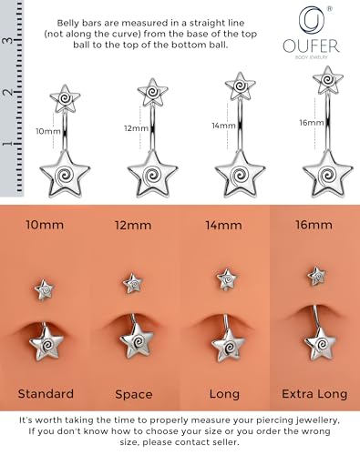 OUFER 316L Surgical Steel Belly Button Rings, 14g Belly Rings for Women, Star Navel Piercing Jewelry, Curved Navel Barbell for Men
